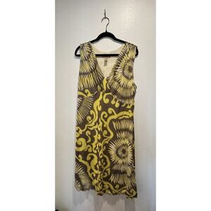 I.E. WOMAN Plus Size 1X Colorful Print Sleeveless Mesh Dress Artsy V Neck Boho